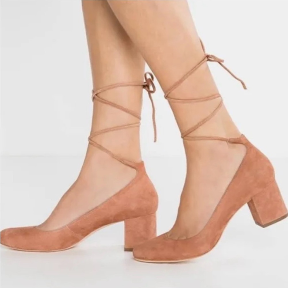 Loeffler Randall Clara Block Heel Pumps in Blush Suede Size 11